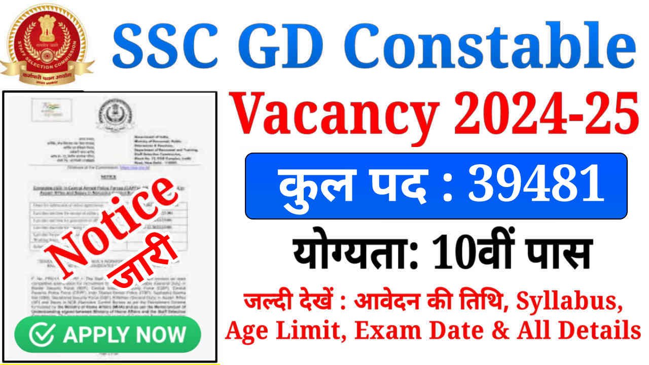 SSC GD Vacancy 2024-25 Online Apply (Start), Download Notification & Check Selection Process, Exam Pattern