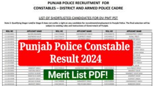 Punjab Police Constable Result 2024, Check Merit List Details and Cut Off @punjabpolice.gov.in