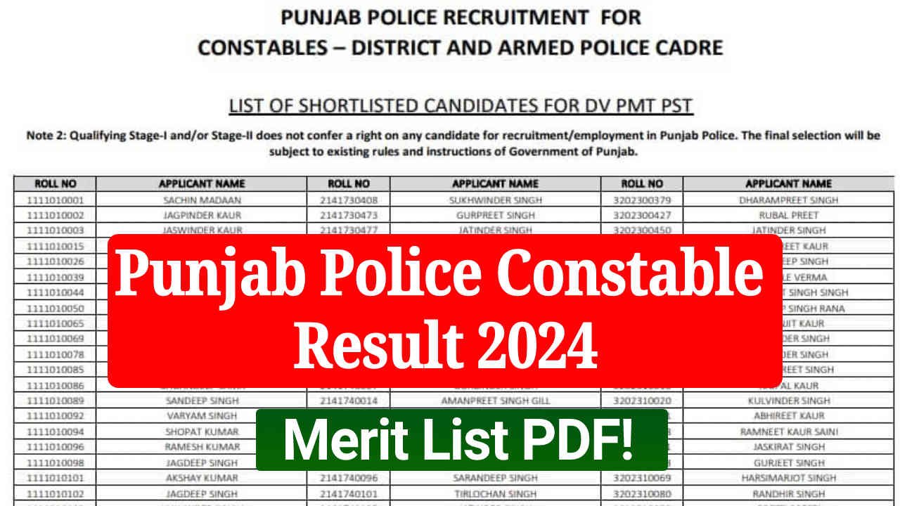 Punjab Police Constable Result 2024, Check Merit List Details and Cut Off @punjabpolice.gov.in