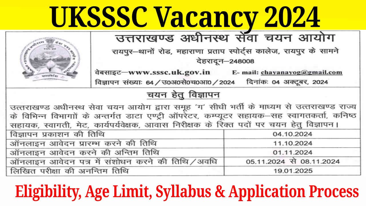 UKSSSC Junior Assistant and DEO Recruitment 2024, Notification Out for 751 Post, Eligibility, Age Limit, Apply Online