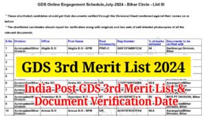 India Post GDS 3rd Merit List 2024, Download State Wise Merit List PDF and Check Cut Off Marks