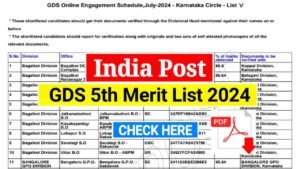 India Post GDS 5th Merit List 2024, State Wise Merit List PDF Link, Check Cut Off Marks