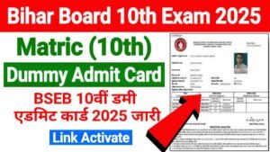 Bihar Board 10th Dummy Admit Card 2025 Out, Download BSEB Matric Dummy Admit Card (Link Activate)