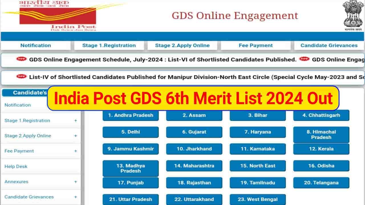 India Post GDS 6th Merit List 2024 Out, Download State Wise Merit List PDF