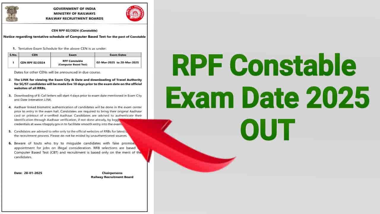 RPF Constable Exam Date 2025