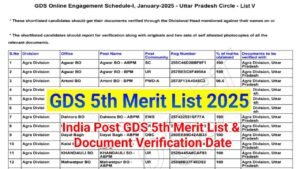 India Post GDS 5th Merit List 2025, State Wise 5th Merit List PDF﻿ and Cut Off Marks