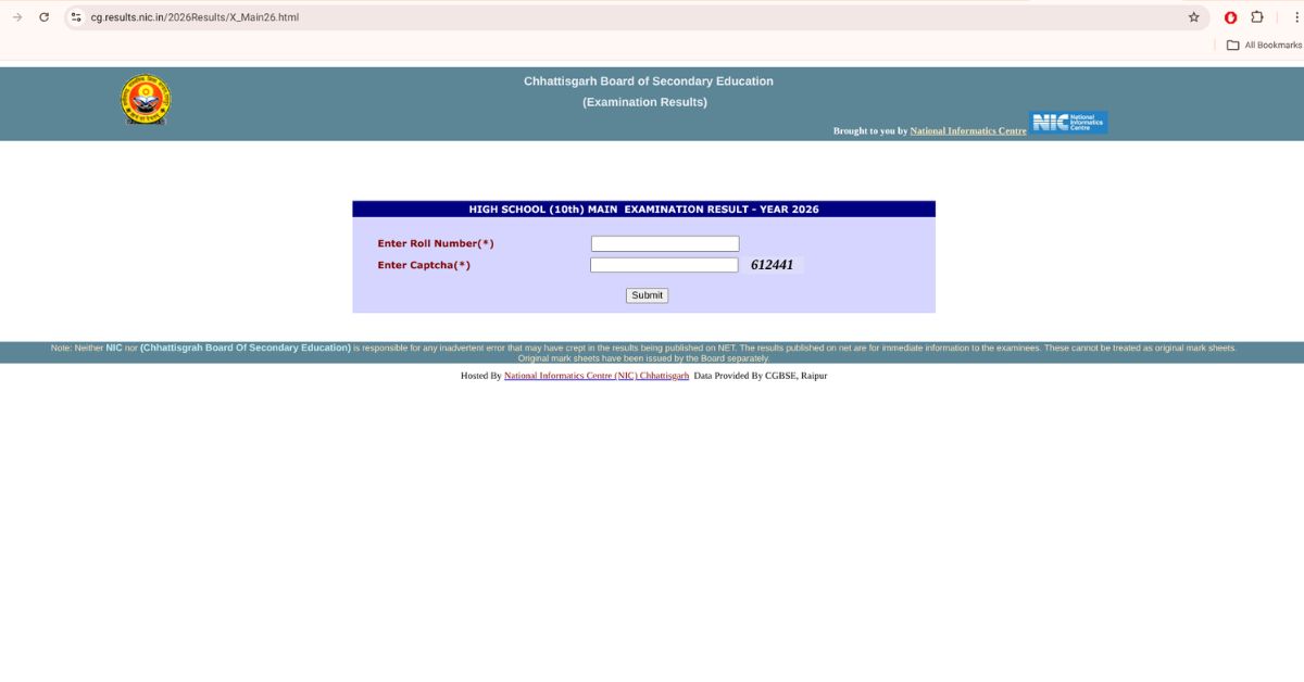 CGBSE 10th Result 2026 Live Updates