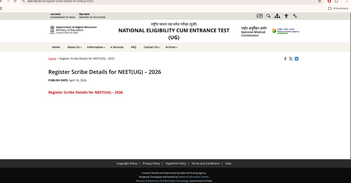 NTA Launches NEET Scribe Portal 2026