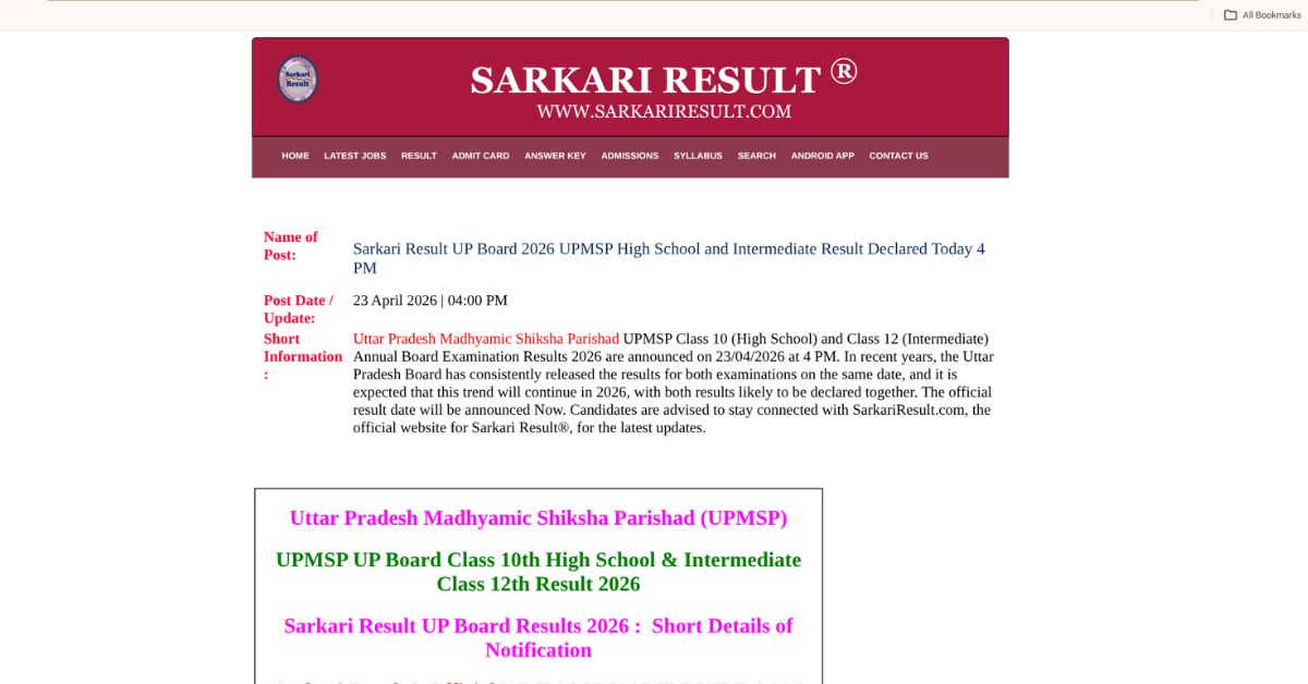 UP Board Result 2026 Live